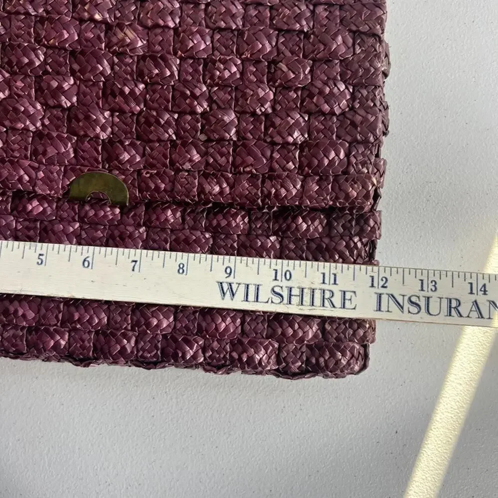 Vintage Burgundy Woven Wicker Straw Crossbody Clutch Purse Missing Strap